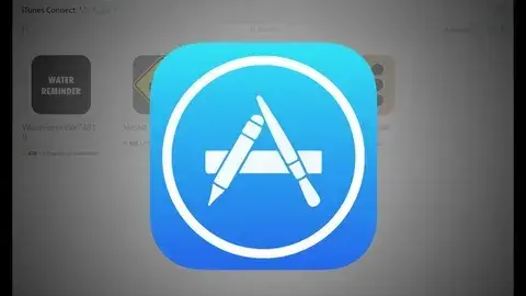 Apple App Store icon overlaying an iTunes Connect dashboard interface, representing App Store submission and release management services.